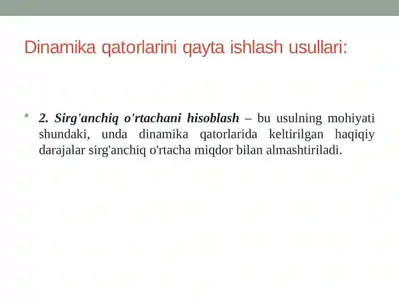 Dinamika qatorlarini qayta ishlashning statistik usullari 4
