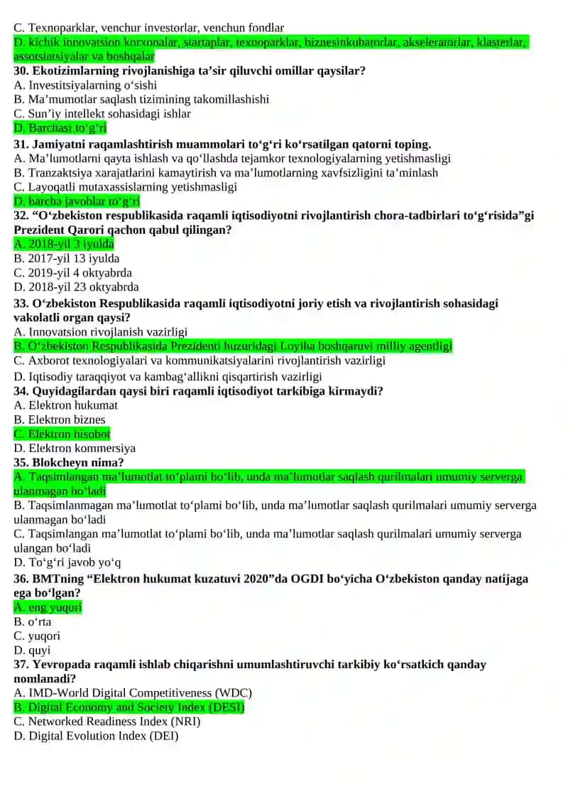 Raqamli iqtisodiyot fanidan test 4