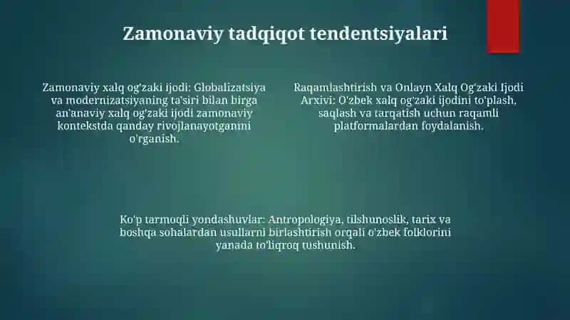 Bugungi o‘zbrk folklorshunosligining rivoji 4