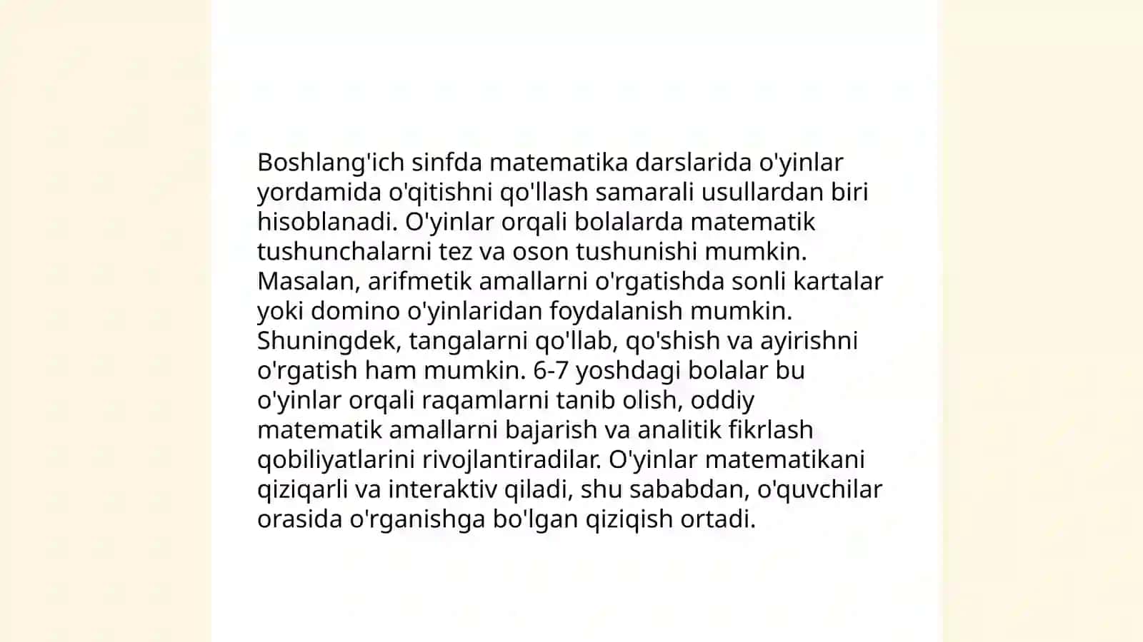 Boshlang'ich sinfda matematikadan sinfdan tashqari ishni tashkil qilish 4