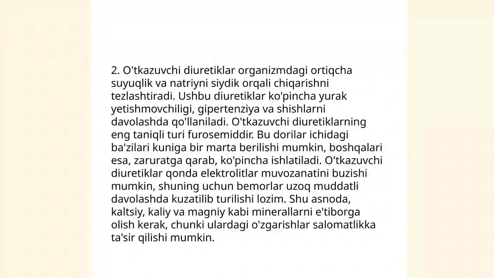 Diuretik vositalarning tasnifi va tasir turlari 4
