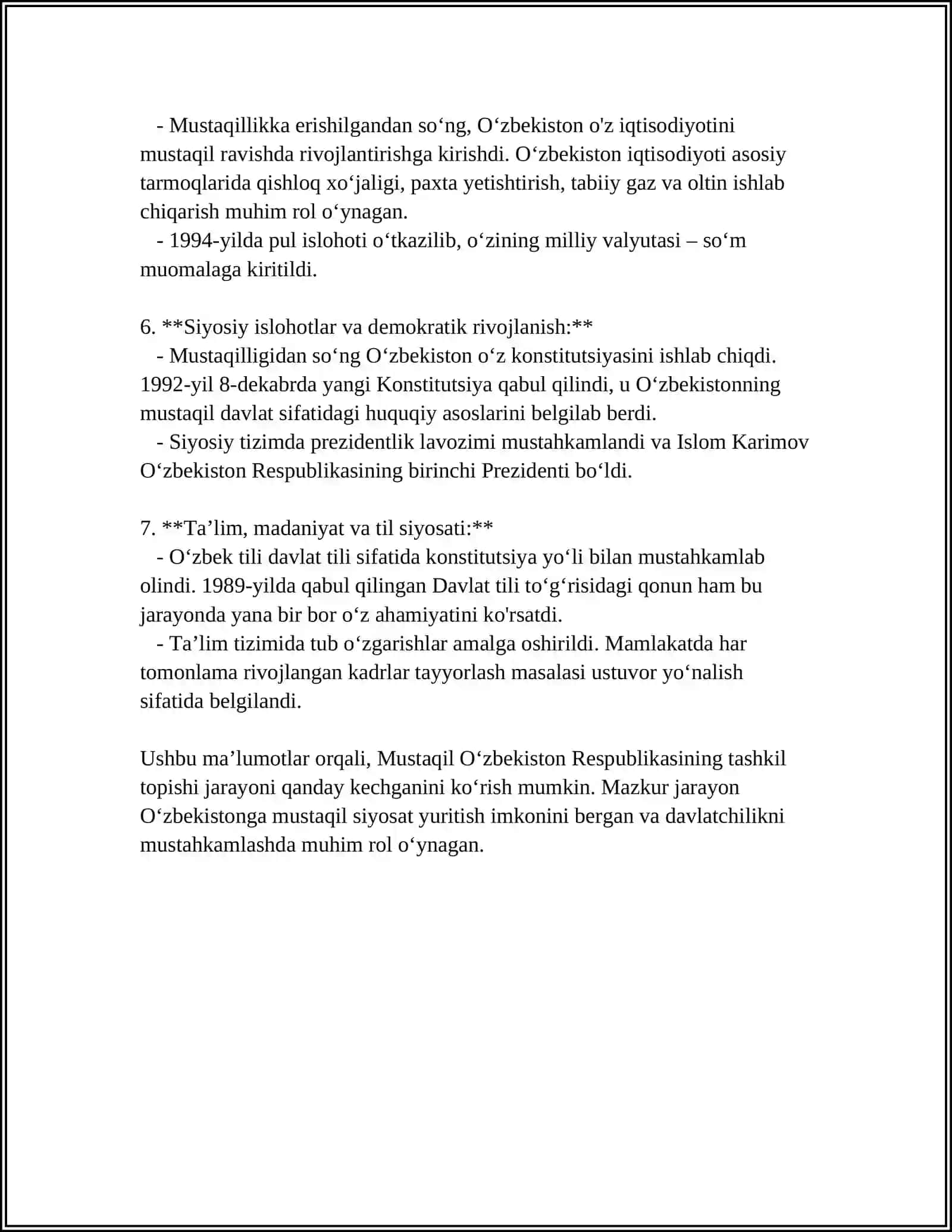 Mustaqil Oʻzbekiston Respublikasi tashkil topishi 4