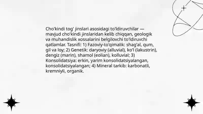 Cho'kindi tog' jinslari asosidagi to'ldiruvchilar 4
