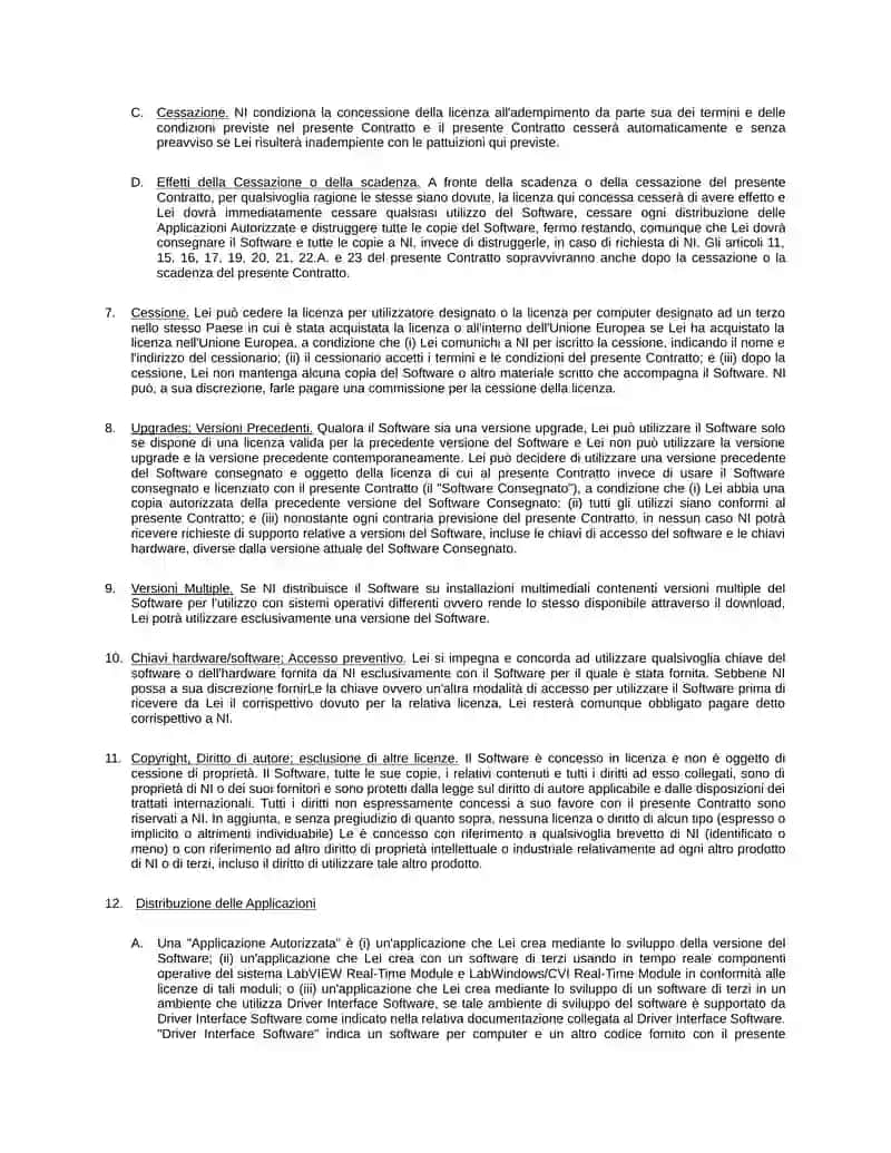 CONTRATTO DI LICENZA DI SOFTWARE NATIONAL INSTRUMENTS 4
