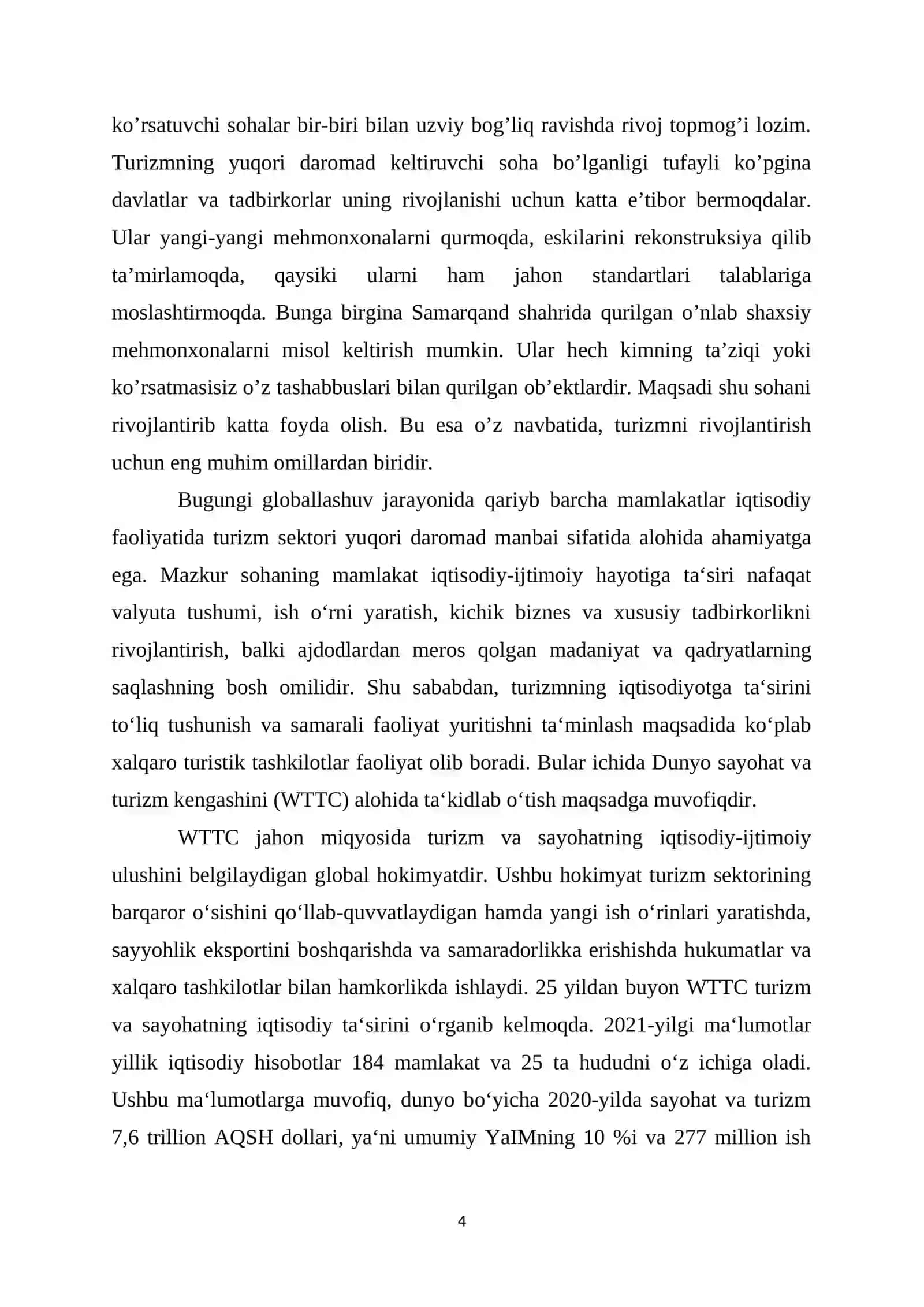 Turizmning globallashish jarayonida davlatlar iqtisodiyotida tutgan o’rni 4