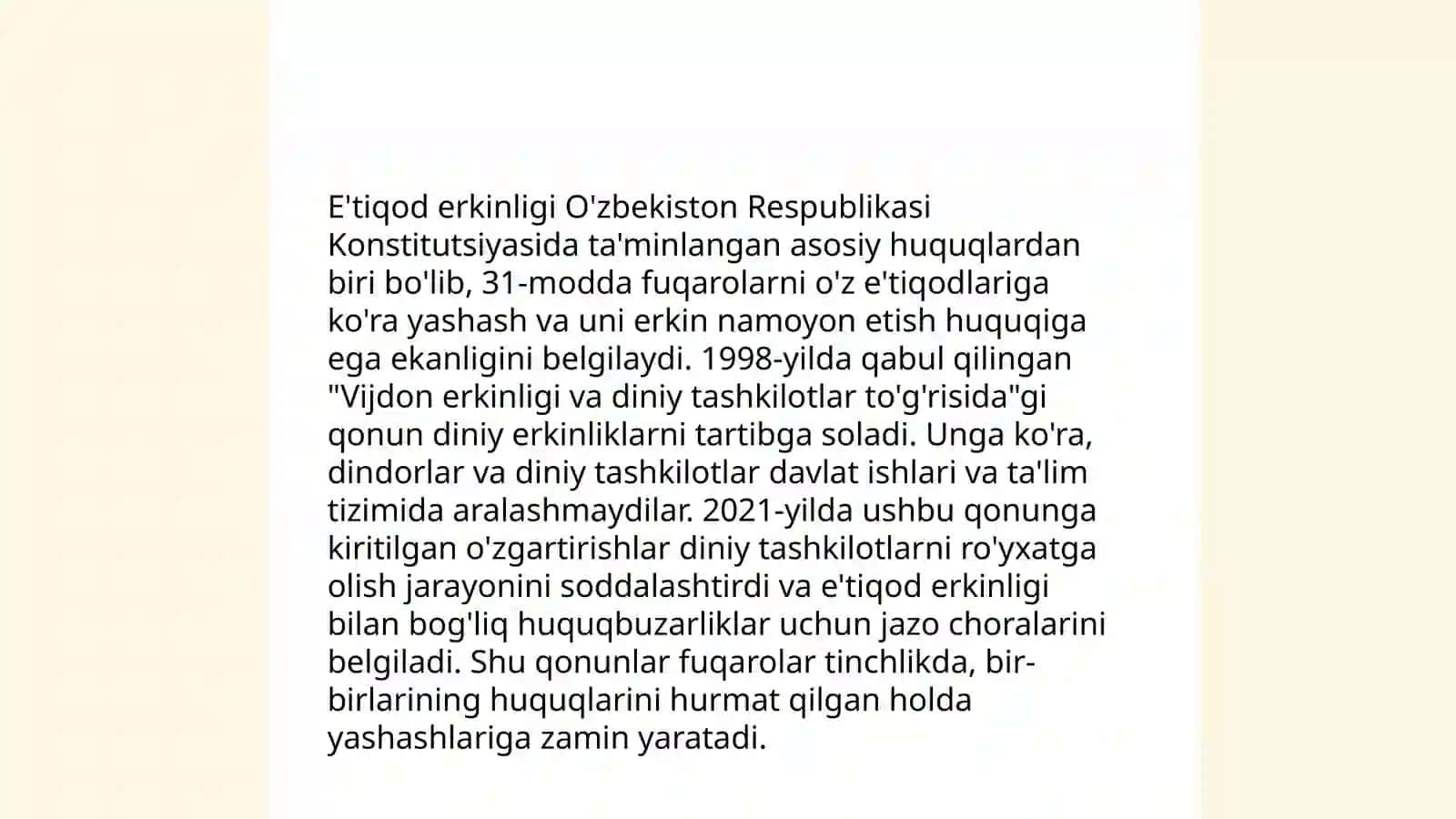 Vijdon va e'tiqod erkinligining ta'rifi 4