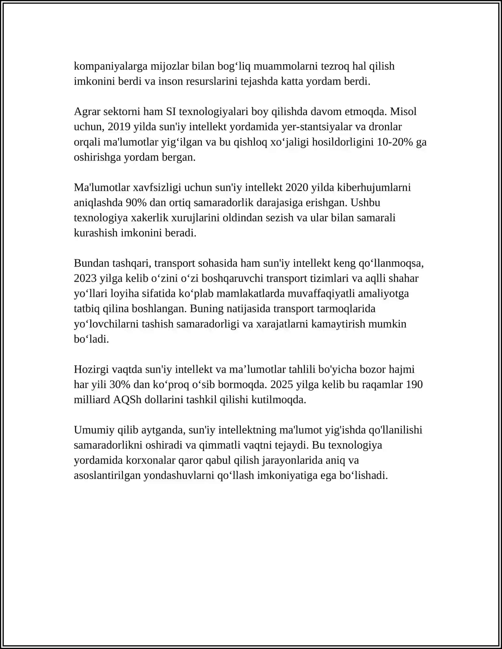 SUN'IY INTELLEKT KAFEDRASI MUSTAQIL ISH 4
