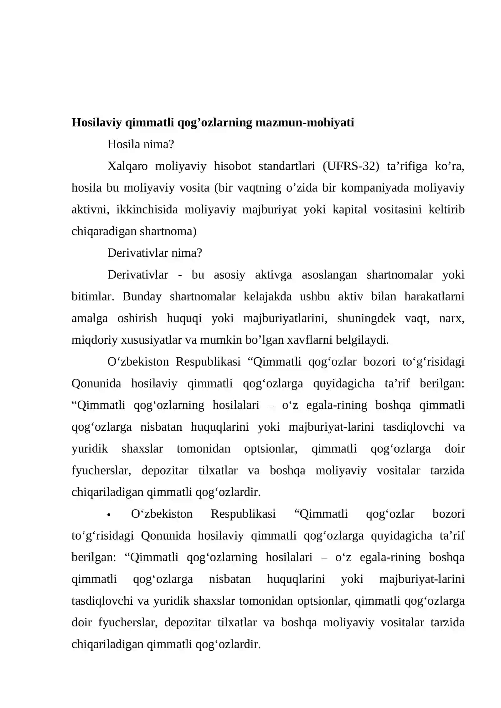 "Hosilaviy qiymatli qog‘ozlar turlari va ularning xususiyatlari" 4