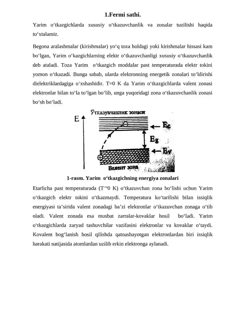Fermi sathi. Energetik sathlar. Taqiqlangan zona 4