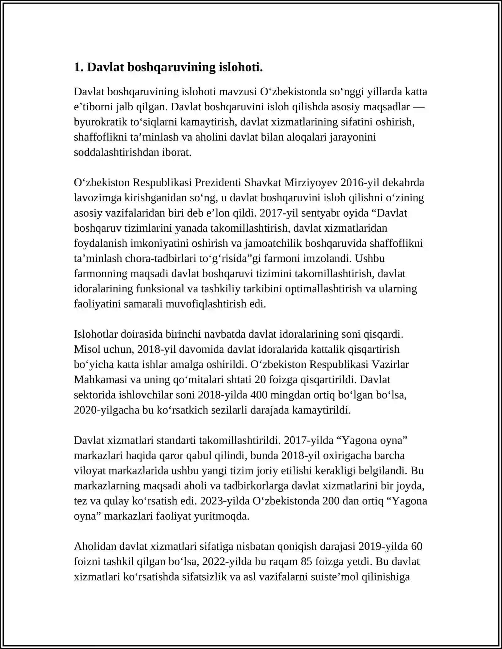 MUSTAQILLIK YILLARIDA BOSHQARUV TIZIMIDA AMALGA OSHIRILGAN ISLOHOTLAR 4