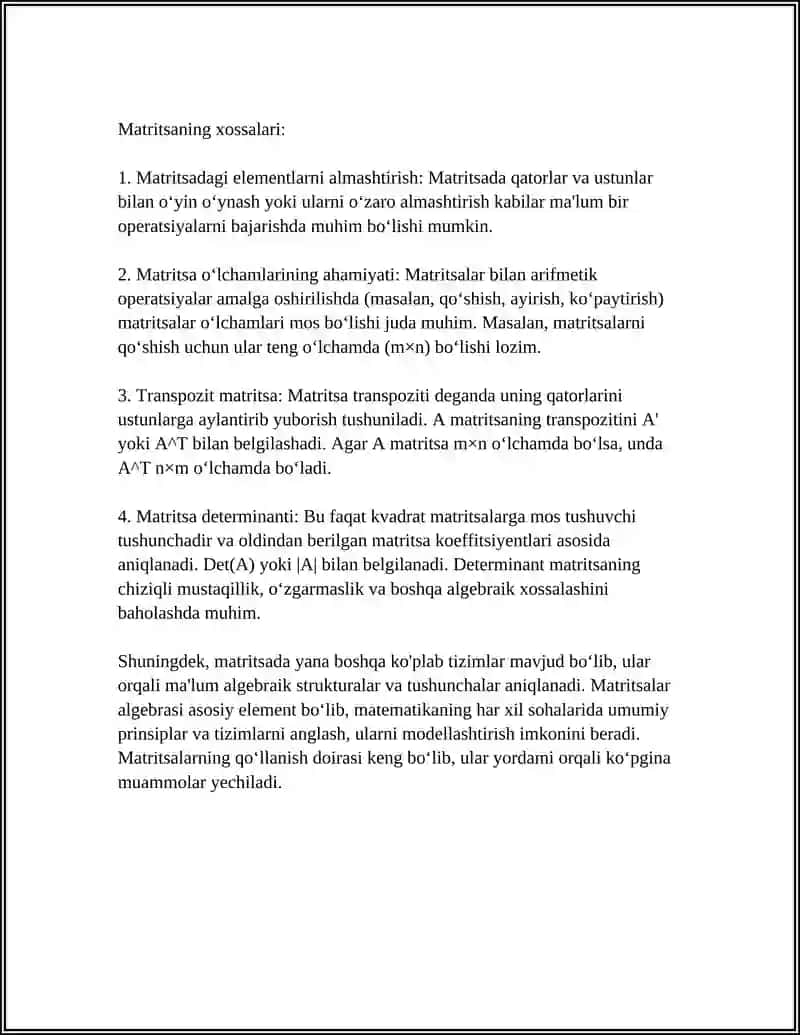 MATRISANING XOSSALARI 4