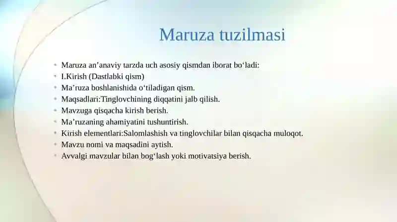 Maruza haqida ma’lumot. Maruza tuzilmasi. 4