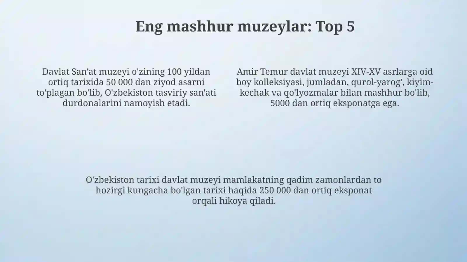 Toshkent muzeylarining umumiy ko'rinishi 4
