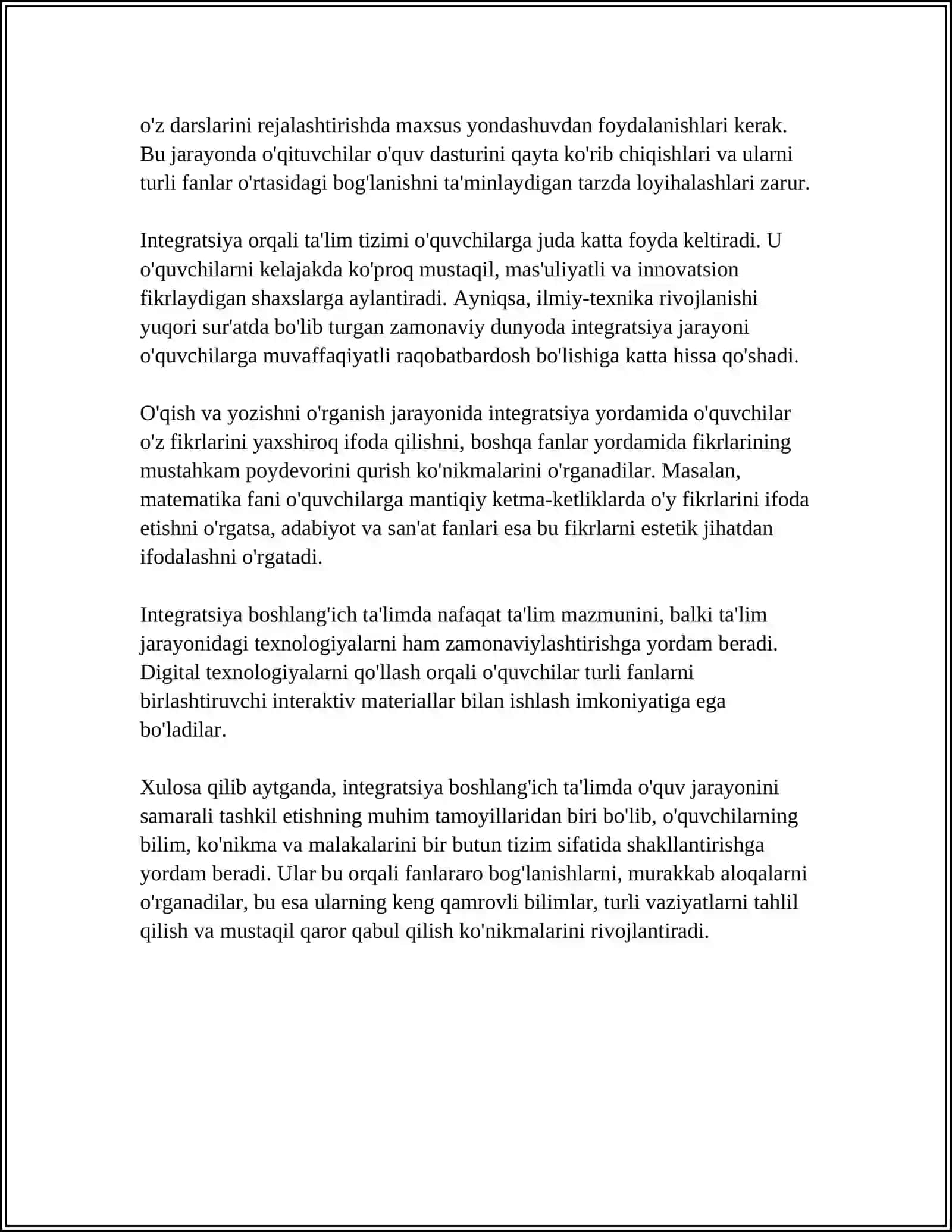 BOSHLANG'ICH TA'LIMDA MAVZULARARO INTEGRATSIYA 4
