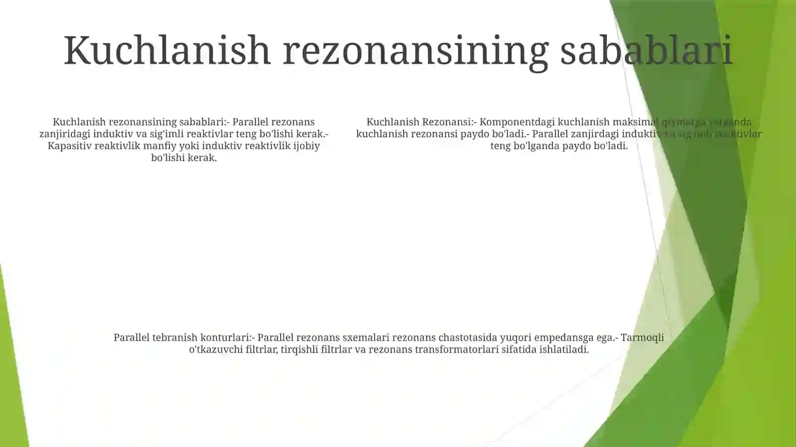 Kuchlanish Rezonansi.Parallel Tebranish Konturlari 4