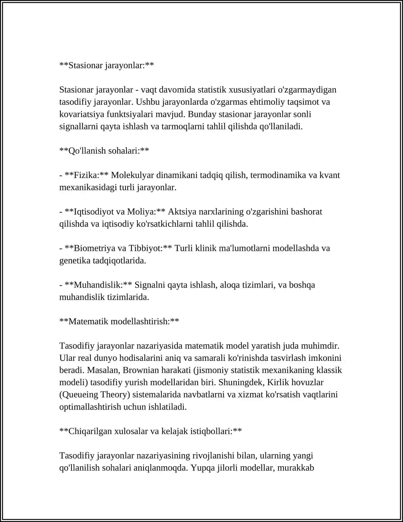 TASODIFIY JARAYONLARNING KORRELYATSIYA FUNKSIYALARI 4
