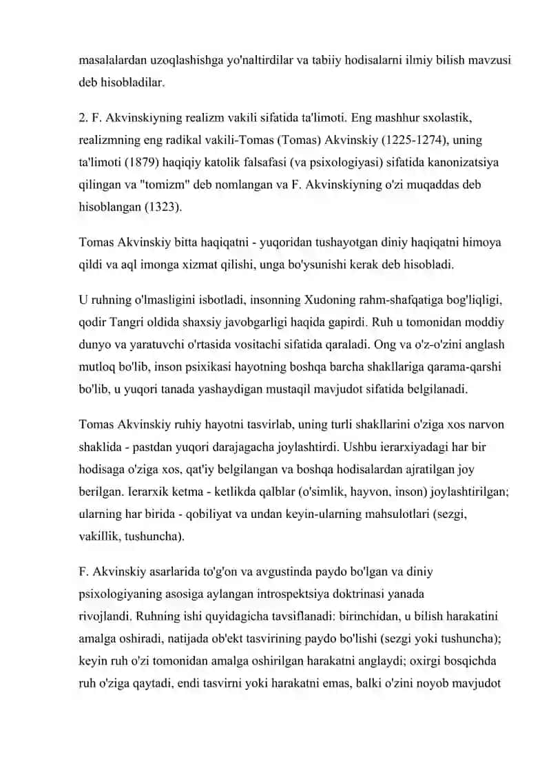 O'rta asrlarda psixologik fikrning rivojlanish bosqichlari. 4