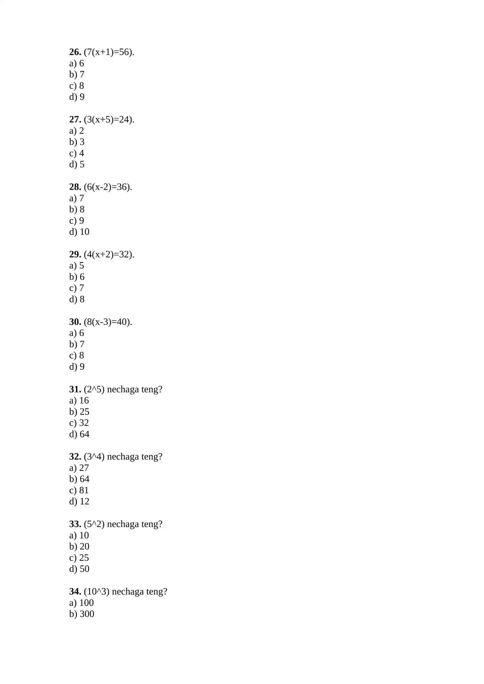📘 8-SINF MATEMATIKA — 250 TA TEST 4