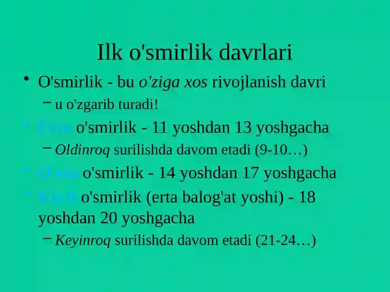 Ilk o'smirlik davrining psixologik xususiyatlari 4
