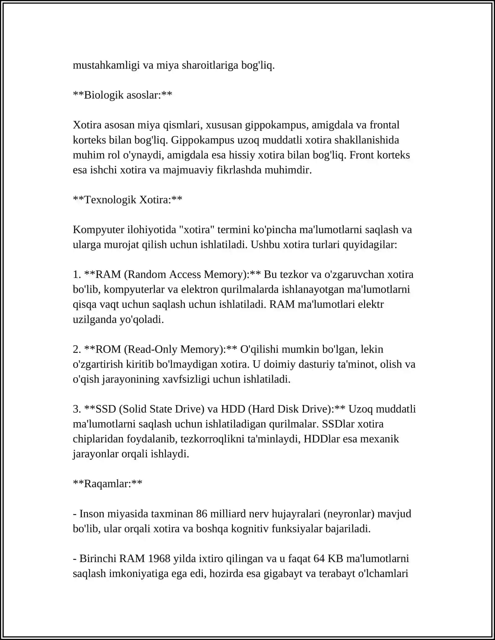 "XOTIRA" HAQIDA TUSHUNCHA 4