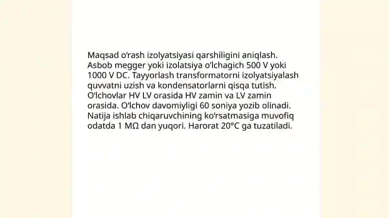 Bir fazali transformatorni tekshirish 4
