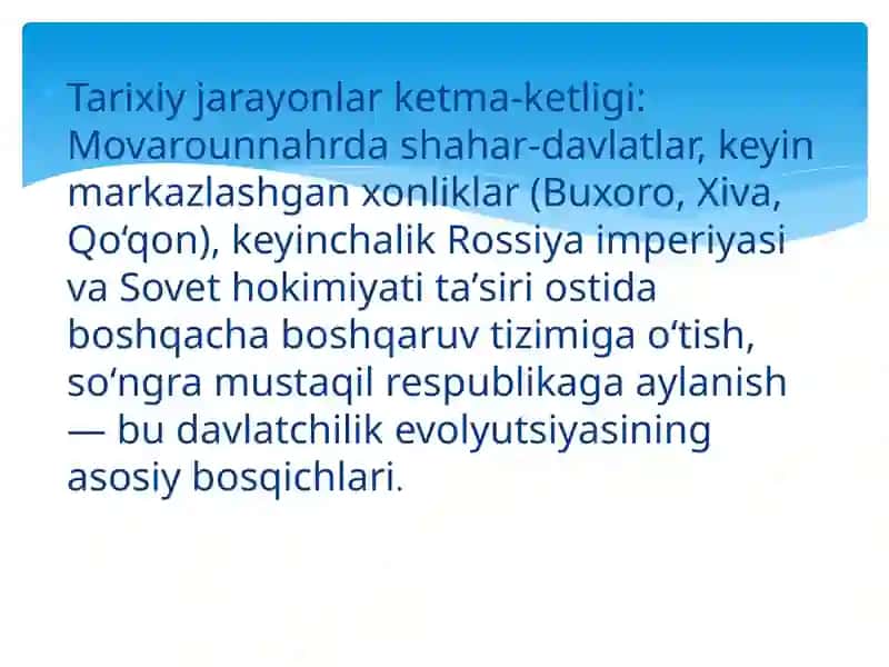 O'zbekistonning davlatchilik tarixi (XVII asr davlatchiligidan yangi O'zbekiston davlatchiligi 4