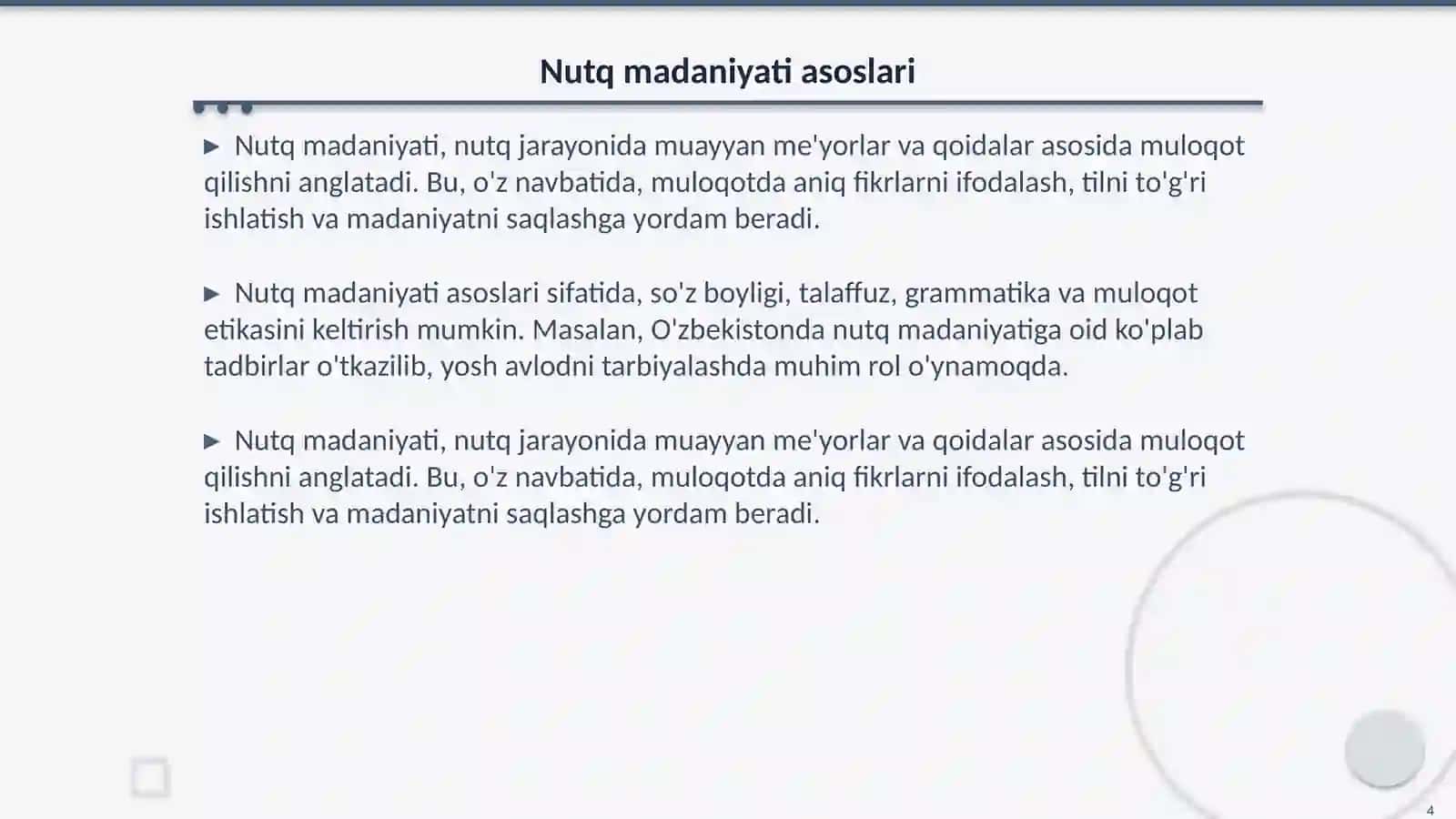 Adabiy til va nutq madaniyati uygʻunligi 4