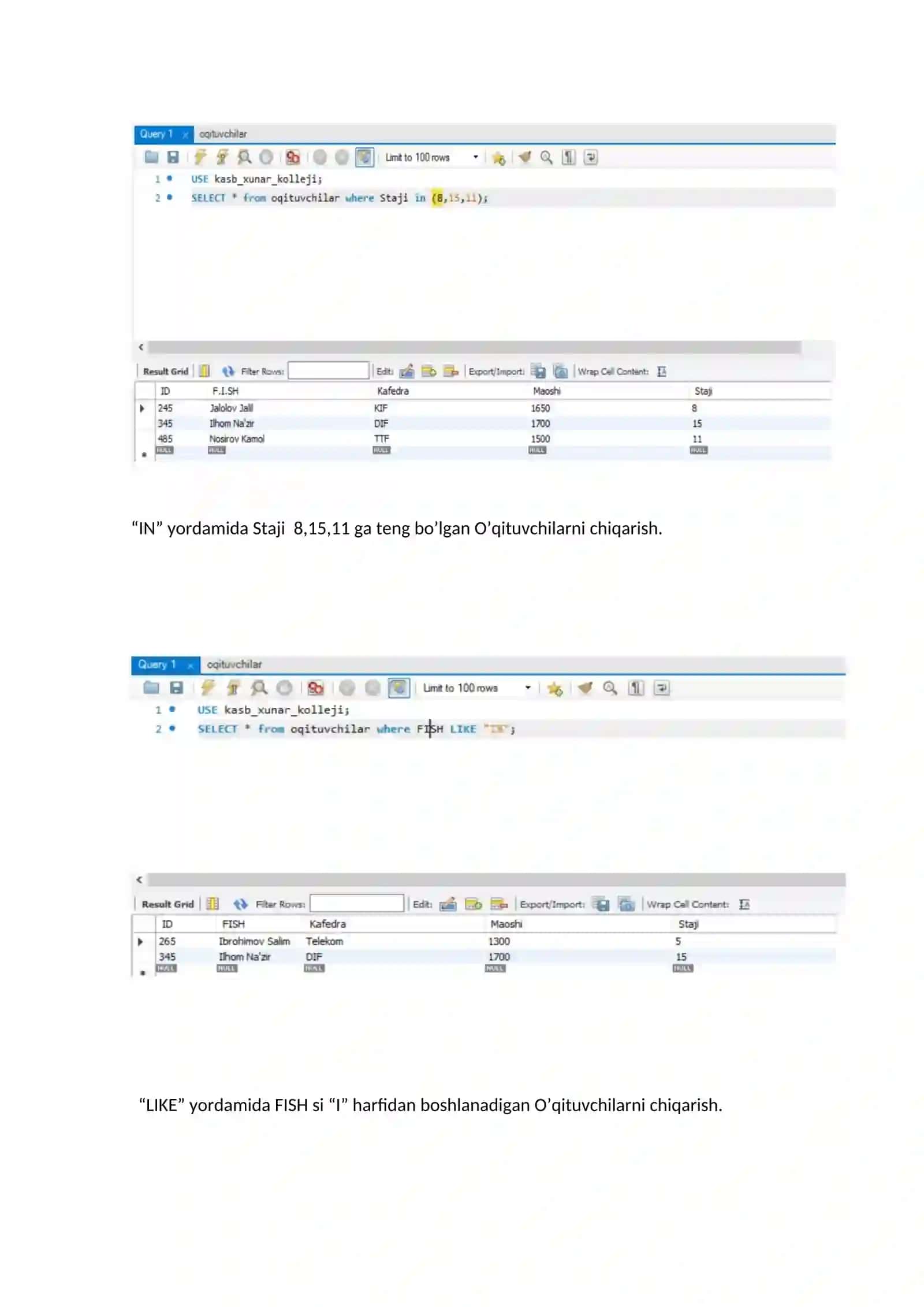 Ma'luomatlarni tanlash va ular ustida amallar 4