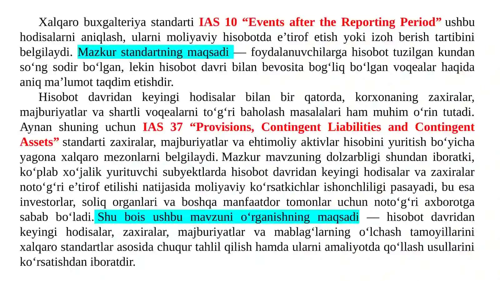 2-mavzu:Hisobot davridan keyingi qoidalar va hodisalar 4