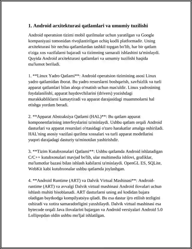 ANDROID TIZIMINING ASOSIY KOMPONENTLARI VA ARXITEKTURASI 4