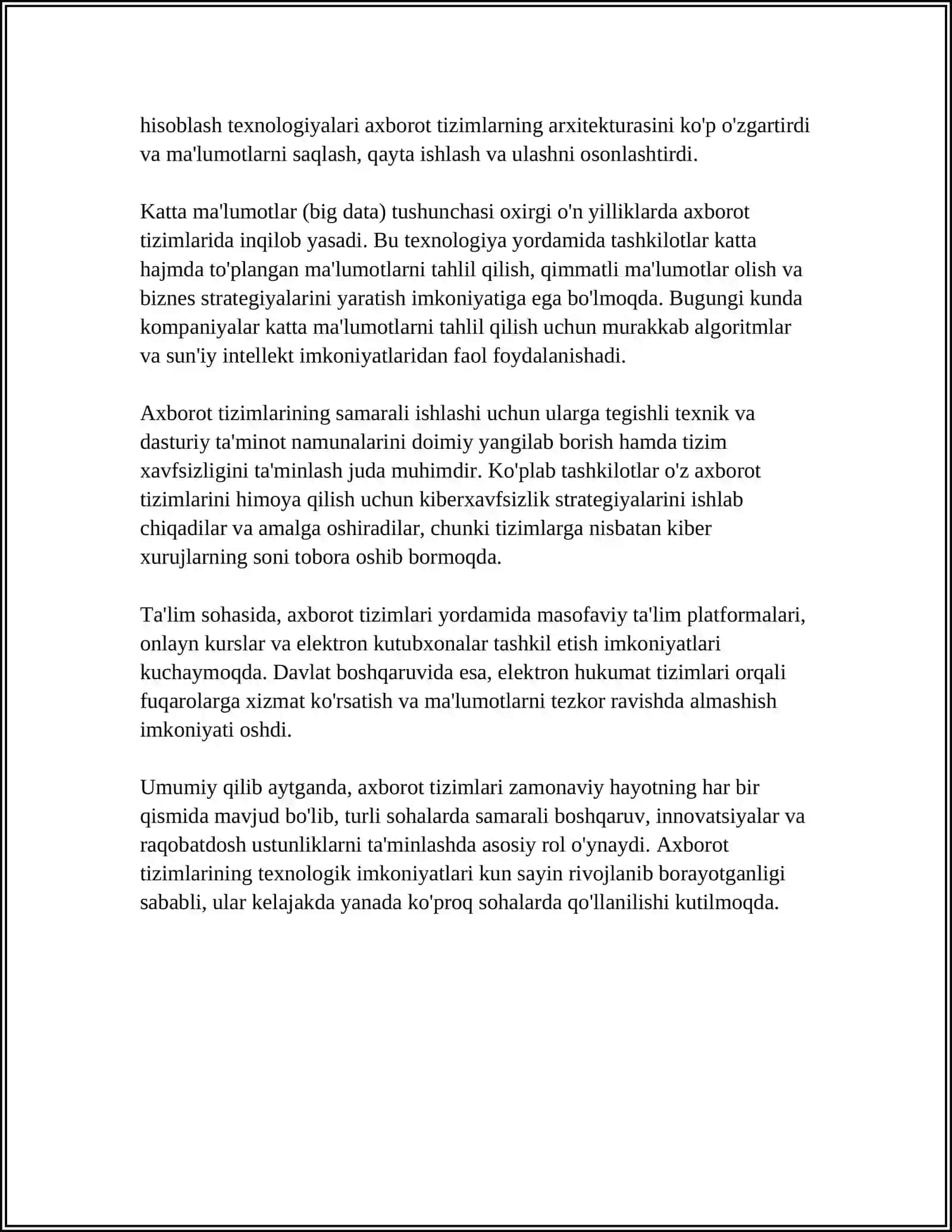 MUSTAQIL ISH Mavzu: AXBOROT TIZIMLARINING TASNIFI 4