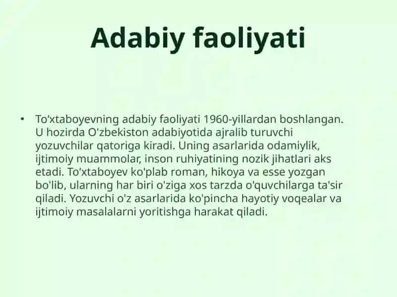 Xudoyberdi Toʻxtaboyev hayoti va ijodi 4