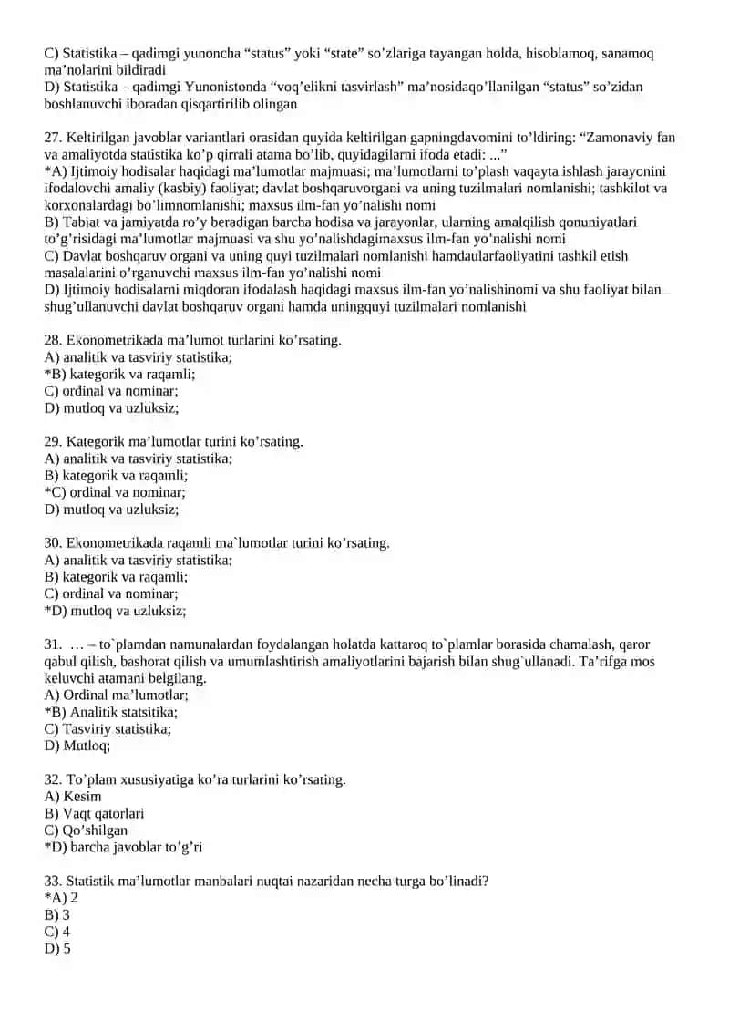 Ekonometrikaga kirish fanidan test 4