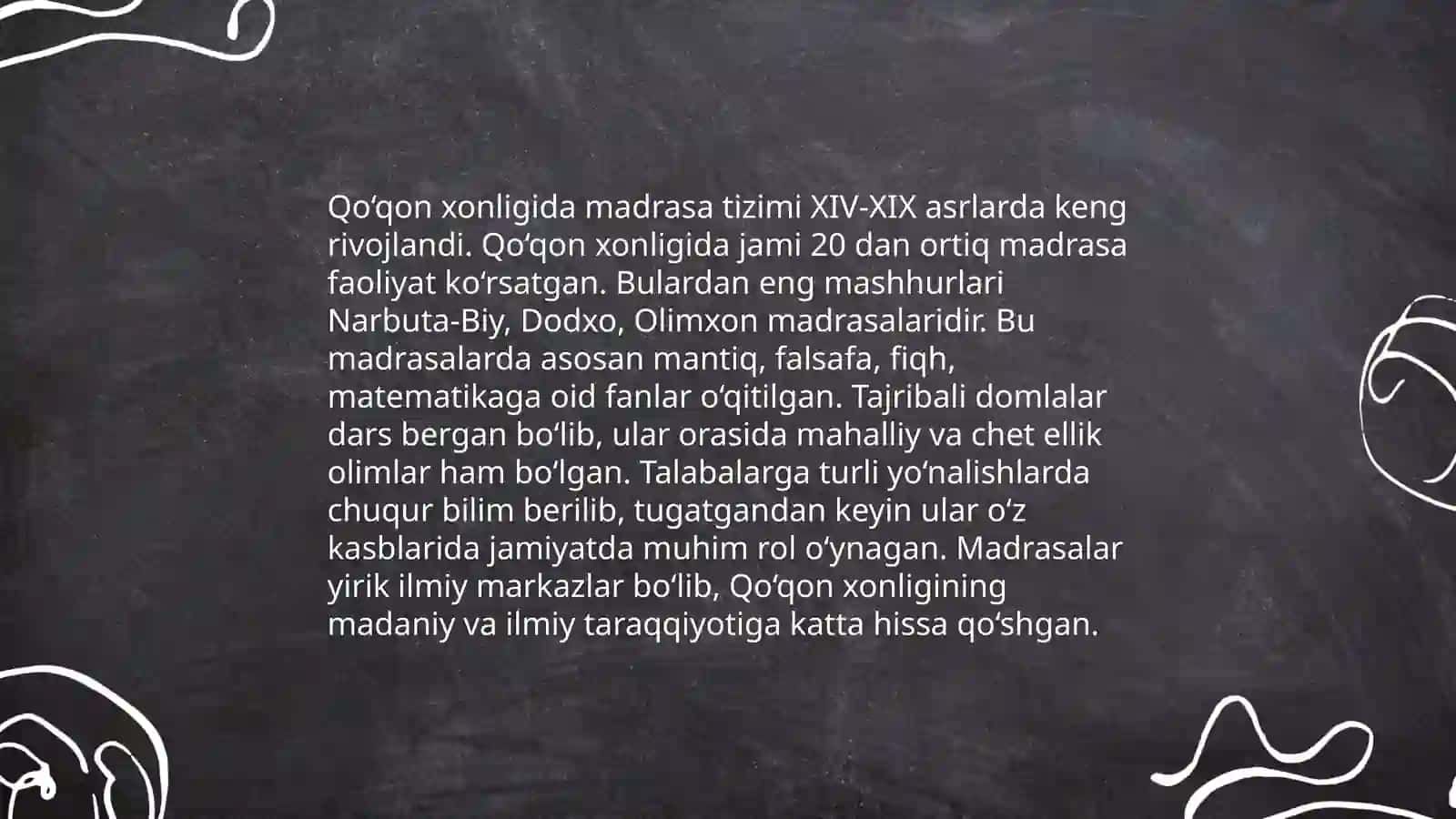 Buxoro amirligi, Qoʻqon xonligi va Xiva xonliklarida taʼlim-tarbiya 4