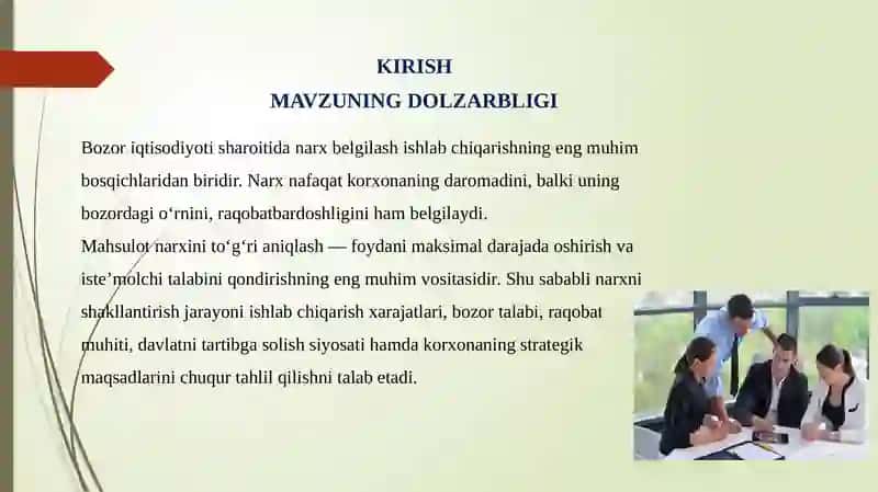 Mahsulot ishlab chiqarishdanarxbelgilash yo'llari 4