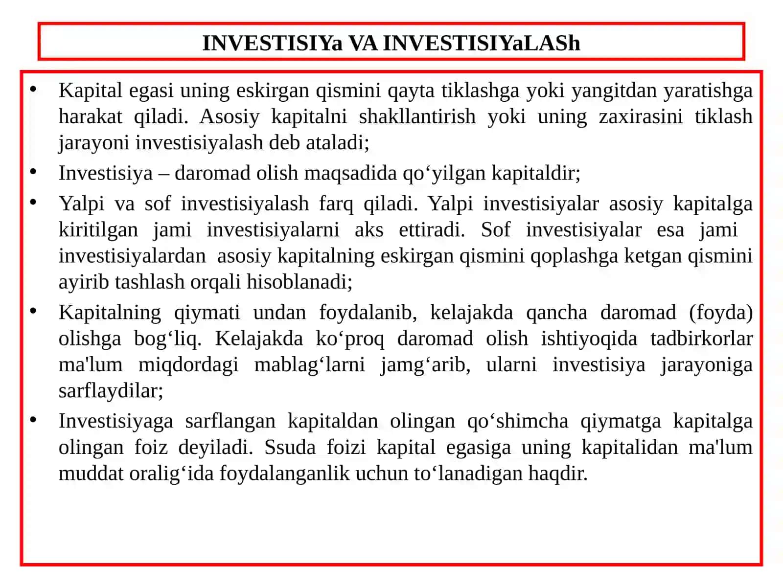 17-mavzu. KAPITAL QOʻYILMALAR VA KAPITAL BOZORI 4