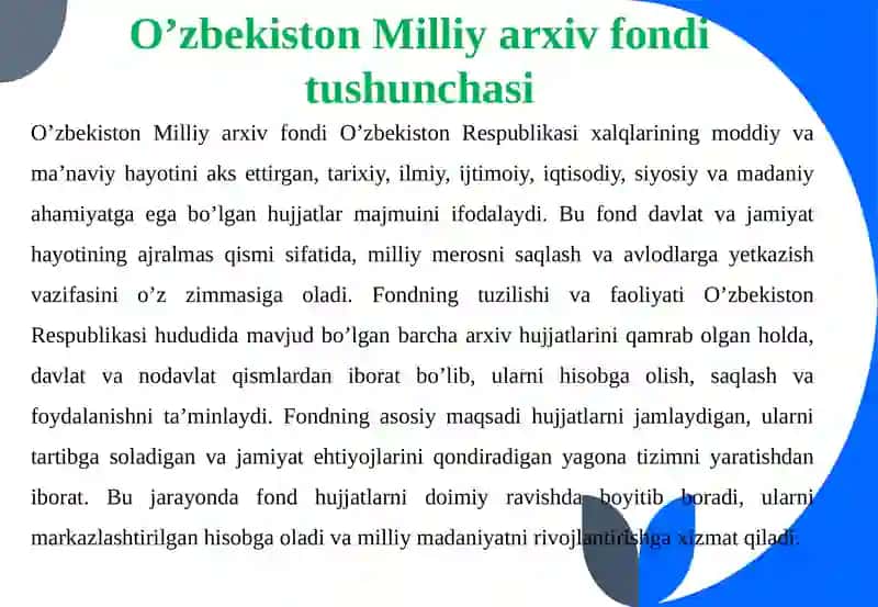 O’zbekiston Milliyarxiv fondi tushunchasi 4