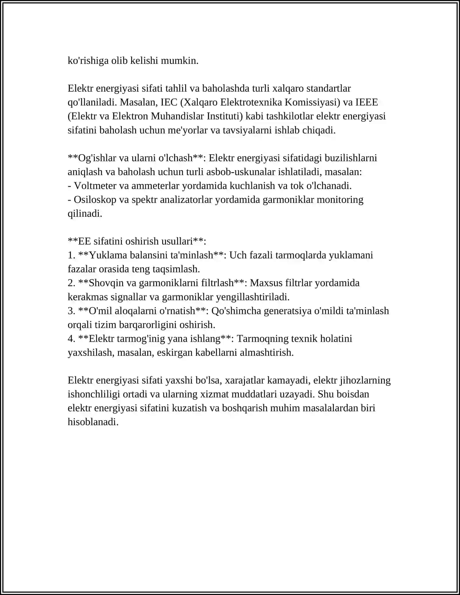 ELEKTR ENERGIYA SIFATINI BAHOLASH MEZONLARI 4