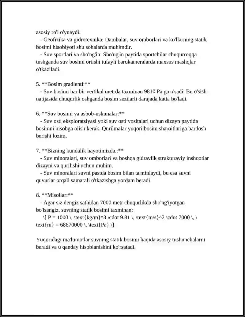 SUYUQLIK VA GAZLARDAGI BOSIM 4
