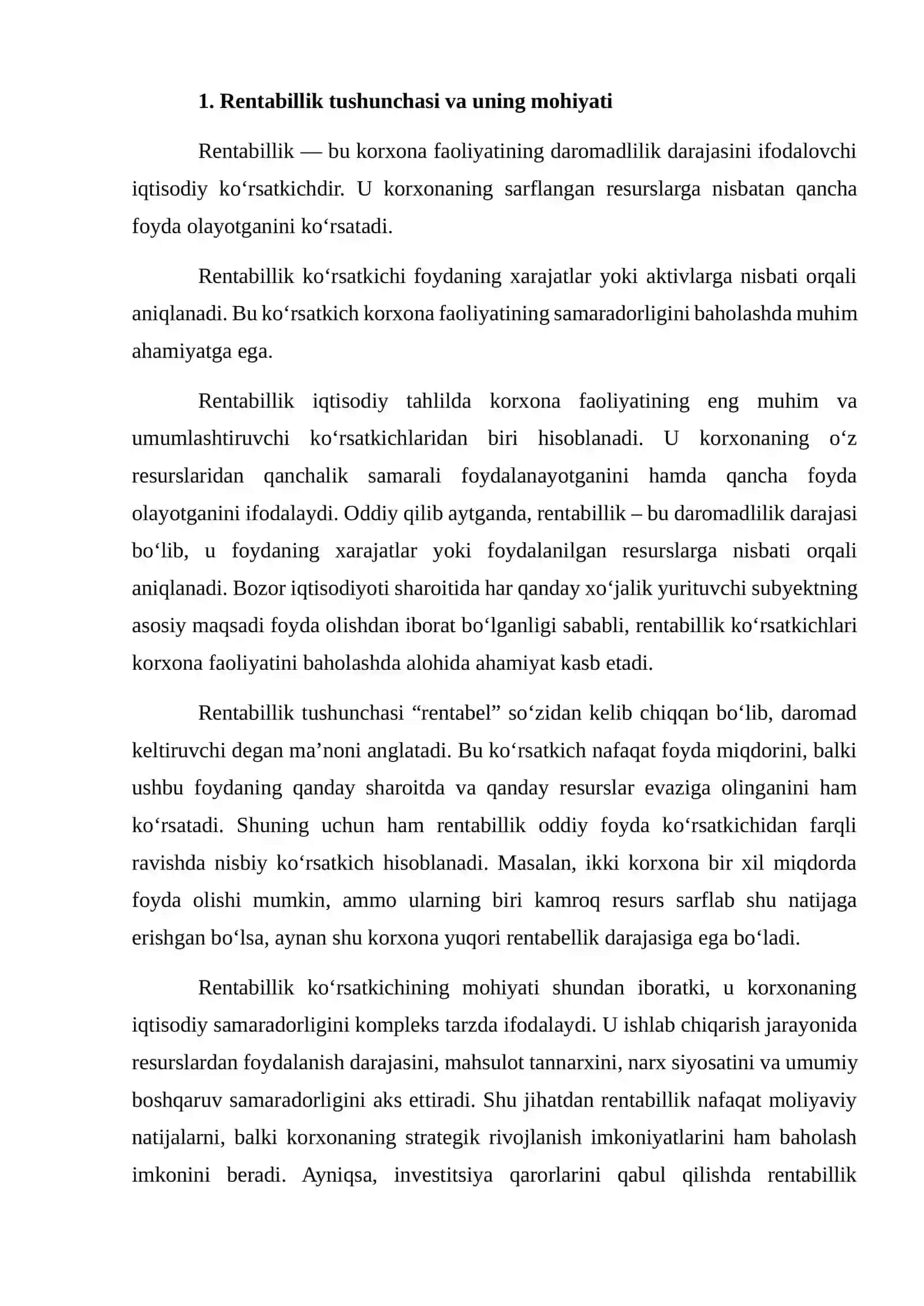 RENTABILLIK KO'RSATKICHLARINI BAHOLASH 4