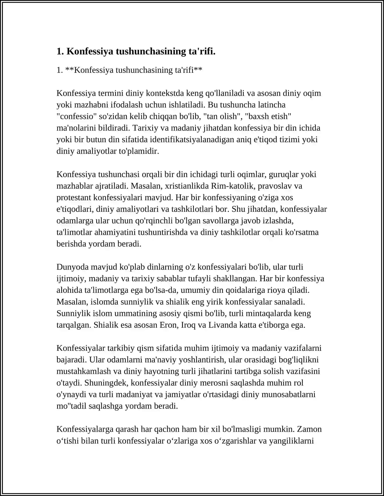 Konfessiya Tushunchasi 4
