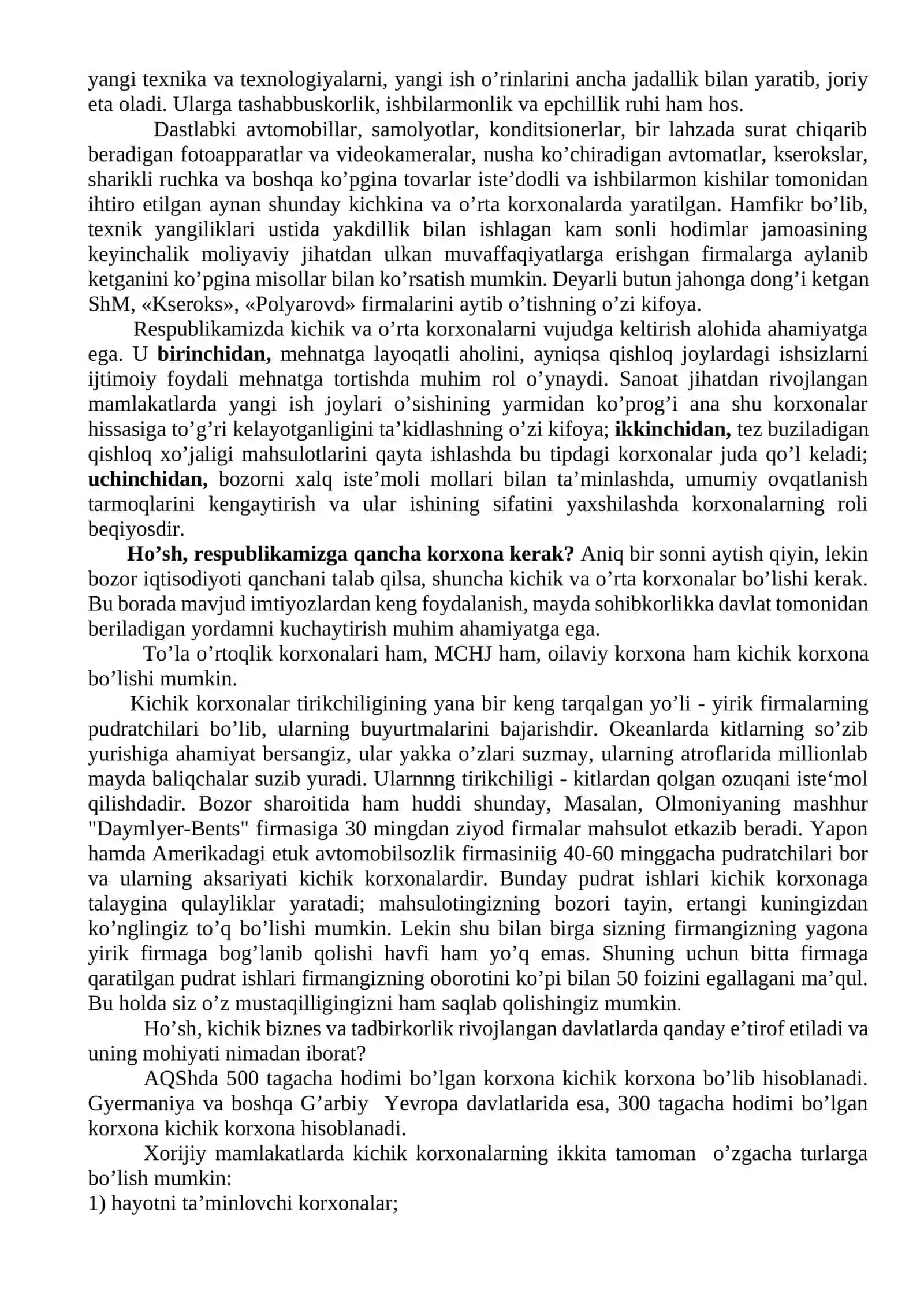 Korxona faоliyatida insоnning rоli. Kichik korxonalar 4