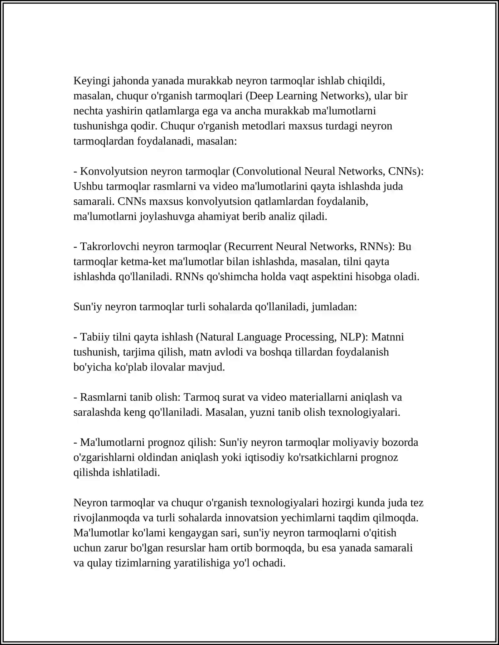 CNN YORDAMIDA TASVIRLARNI SINFLASHTIRISH 4