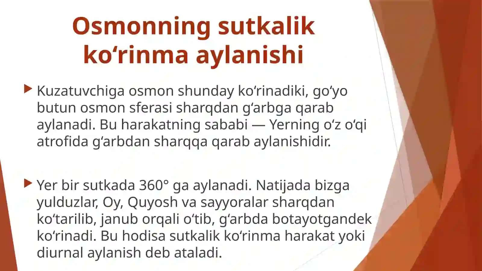 Osmonning sutkalik ko‘rinma aylanishi 4