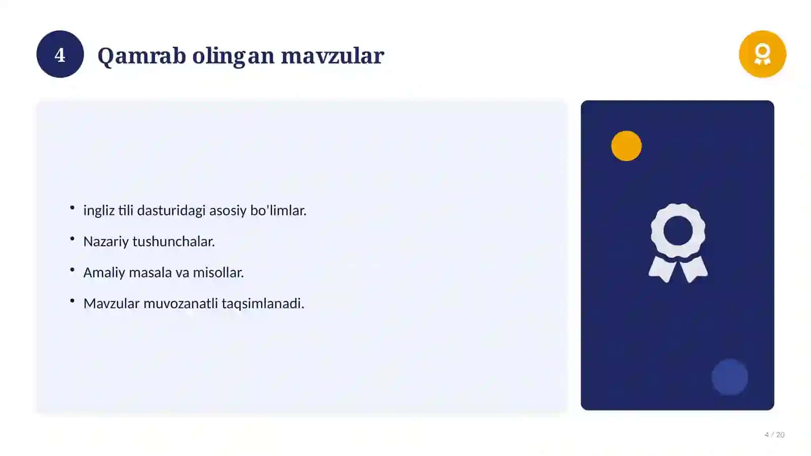 Ingliz tili fanidan 2-sinf: test savollari to'plami 4