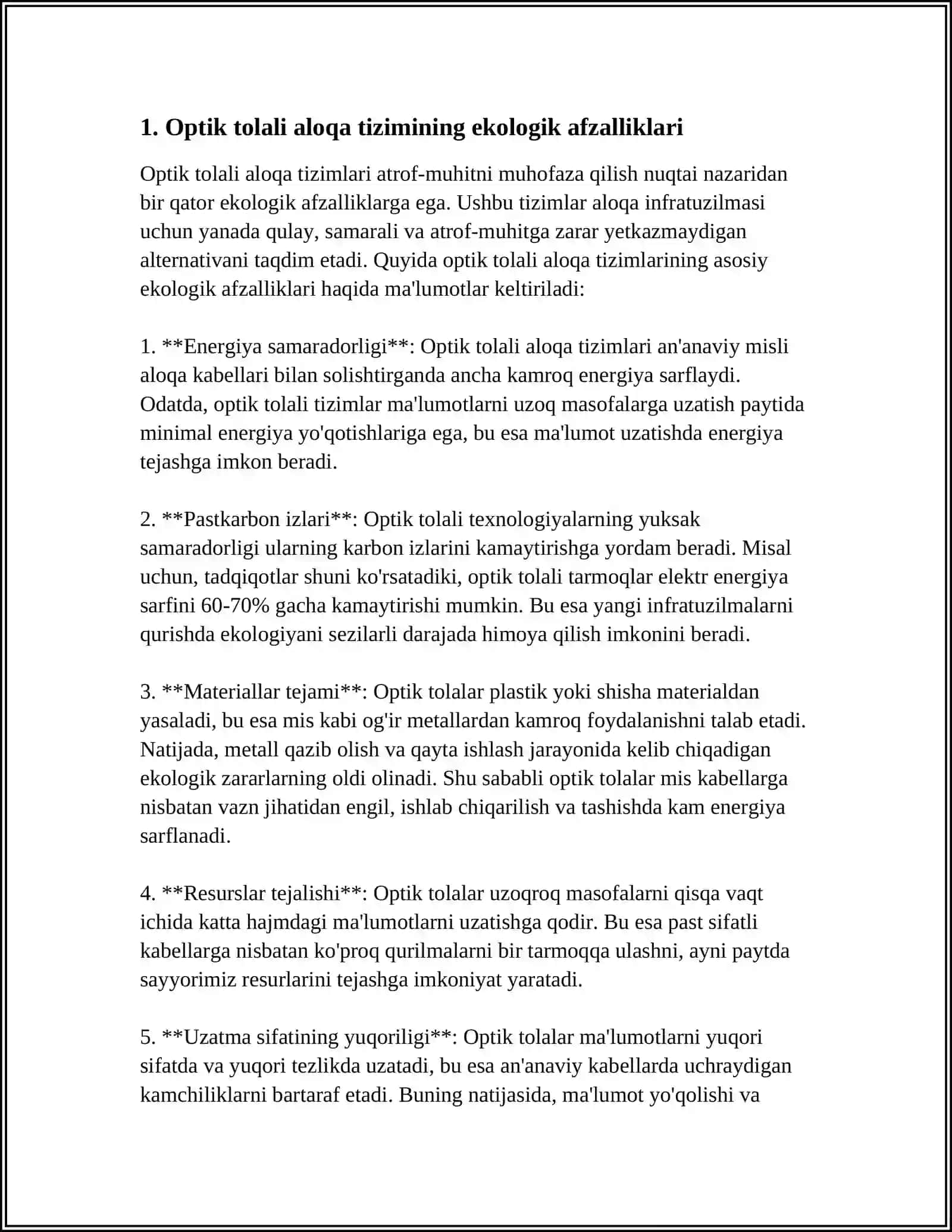 OPTIK TOLALI ALOQA TIZIMLARINING EKOLOGIK TA’SIRI 4