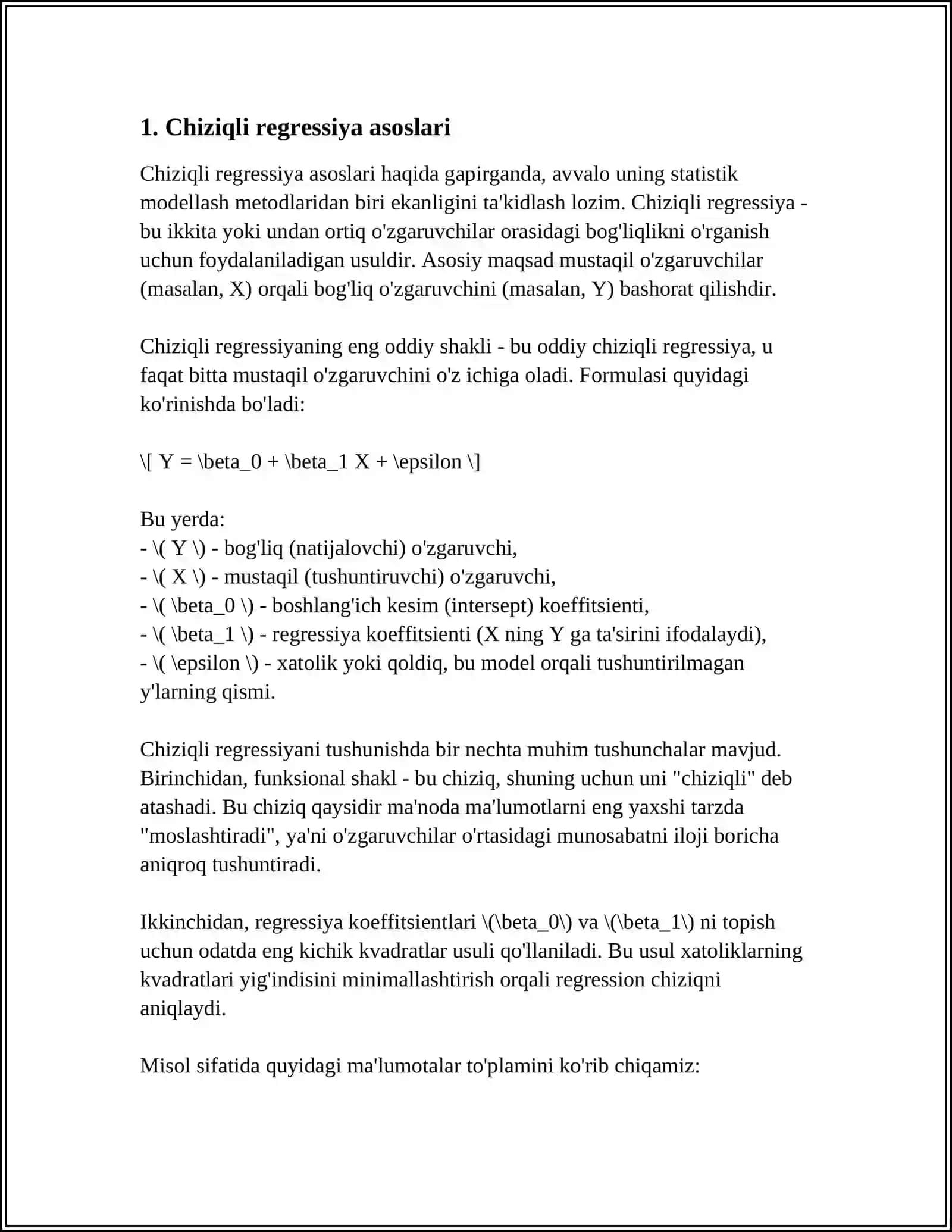 MASHINALI O‘QITISHNING CHIZIQLI REGRESSIYA USULLARI 4