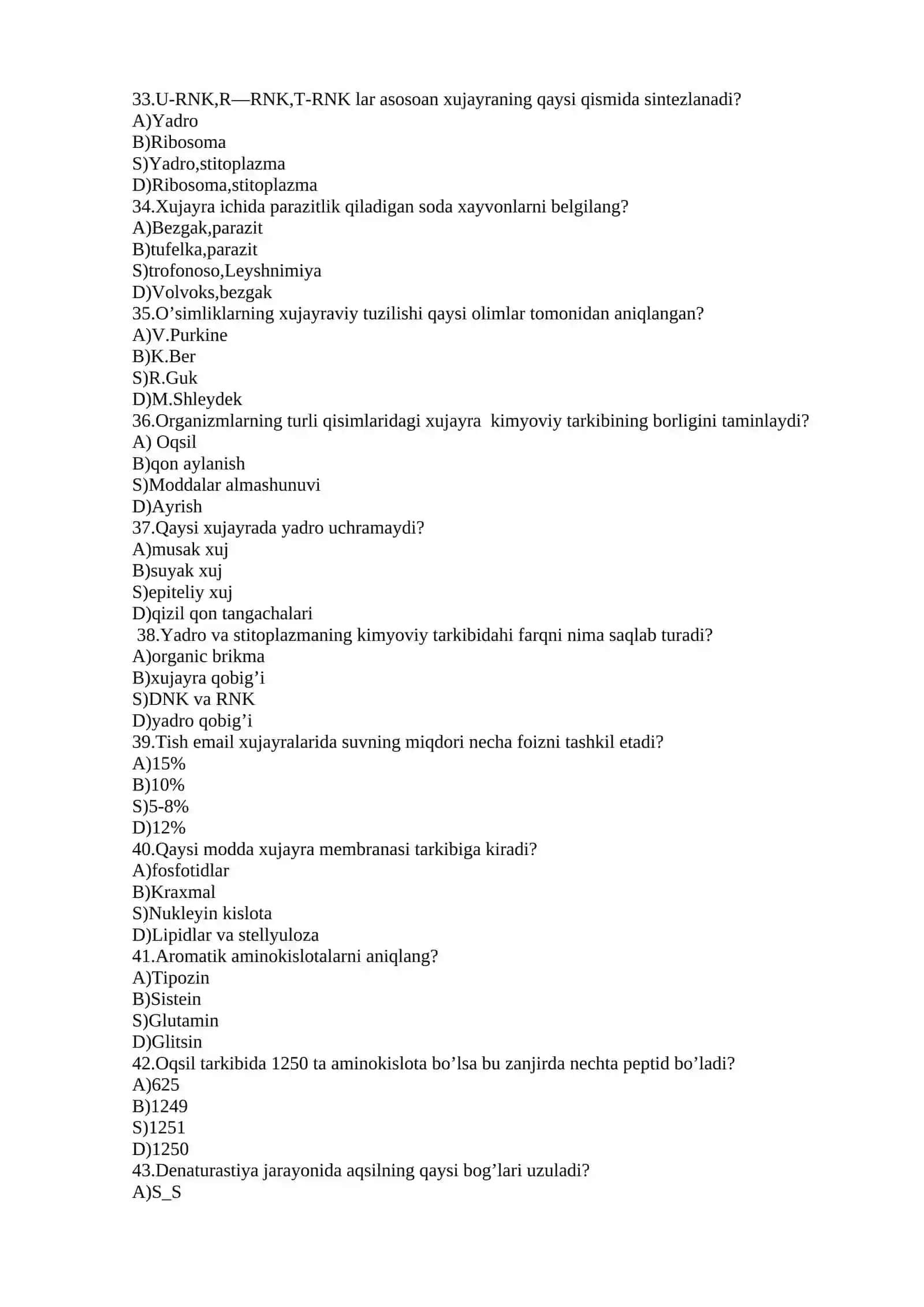 Biologiya fanidan 50 ta test savollari javoblari bilan. 4