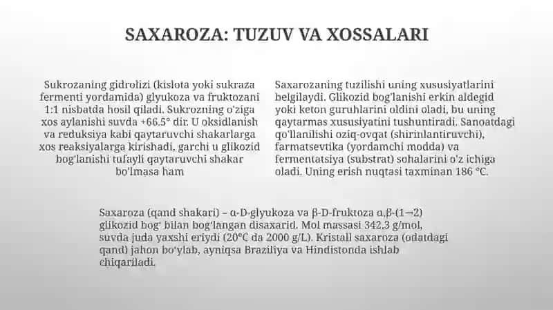 Disaxaridlar olinishi va kimyoviy xossalari 4