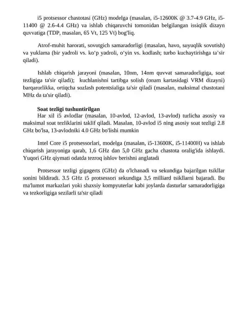 Core i5 chastotasi haqida 4
